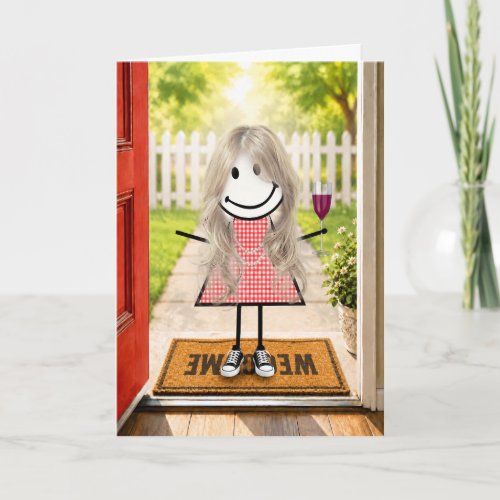 Birthday Stick Figure Girl With Wine Glass Card