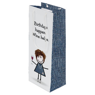 Birthday Stick Figure Girl with Wine Glass  Gift Bag