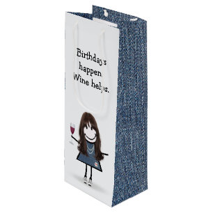 Birthday Stick Figure Girl with Wine Glass Gift Bag