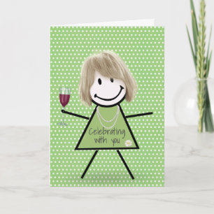Birthday Stick Girl On Polka Dots Card