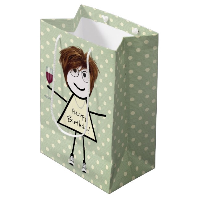 Birthday Stick Girl On Polka Dots  Medium Gift Bag (Front Angled)