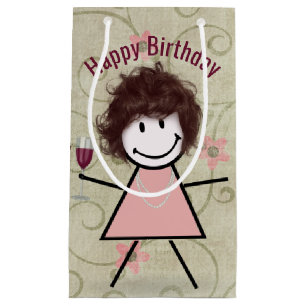 Birthday Stick Girl On With Red Wine  Small Gift Bag