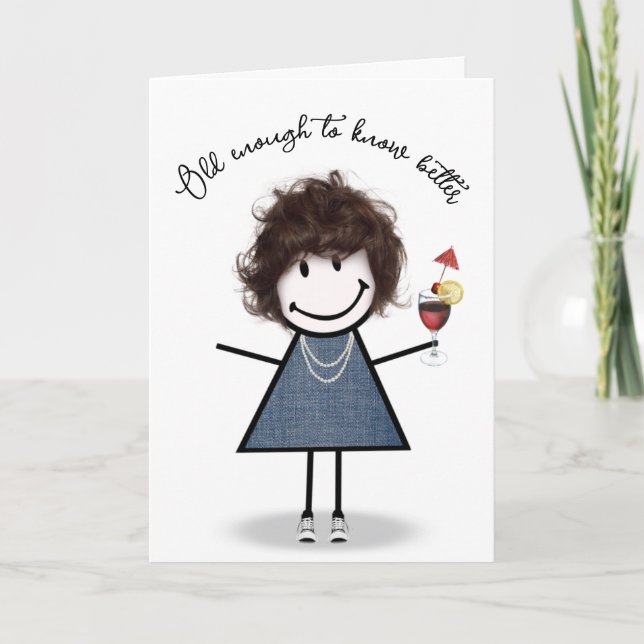 Birthday Stick Girl with Cocktail Card (Front)