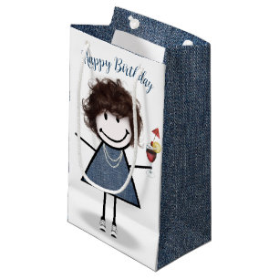 Birthday Stick Girl with Cocktail  Small Gift Bag