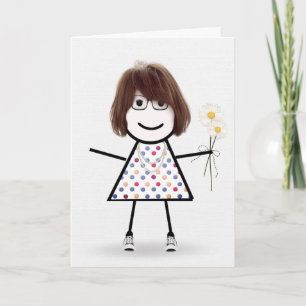 Birthday Stick Girl With Daisies  Card