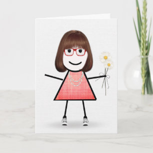 Birthday Stick Girl With Daisies  Card