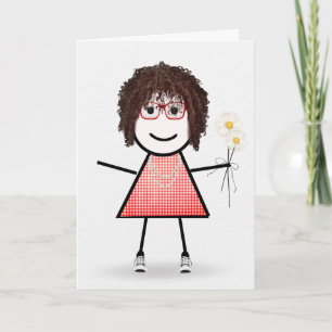 Birthday Stick Girl With Daisies Card