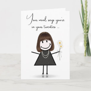 Birthday Stick Girl with Daisy Bouquet Card