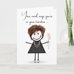Birthday Stick Girl with Daisy Bouquet Card