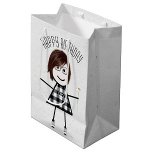 Birthday Stick Girl with Daisy  Medium Gift Bag