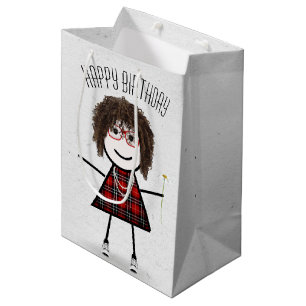 Birthday Stick Girl with Daisy Medium Gift Bag