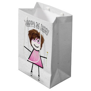 Birthday Stick Girl with Daisy   Medium Gift Bag
