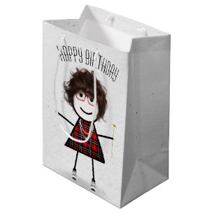 Birthday Stick Girl with Daisy  Medium Gift Bag