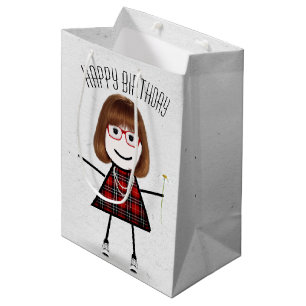 Birthday Stick Girl with Daisy  Medium Gift Bag