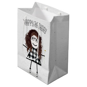 Birthday Stick Girl with Daisy  Medium Gift Bag