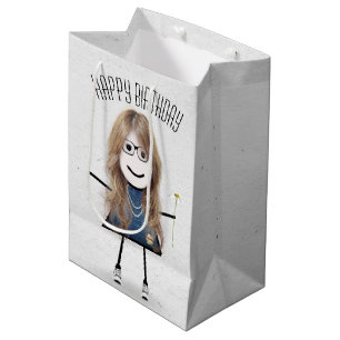 Birthday Stick Girl with Daisy Medium Gift Bag