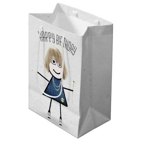 Birthday Stick Girl with Daisy  Medium Gift Bag