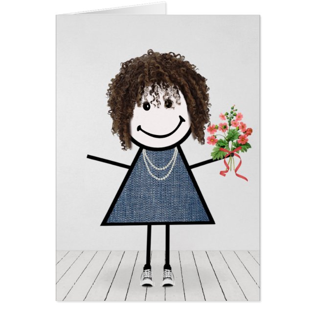 Birthday Stick Girl with Flower Bouquet (Front)