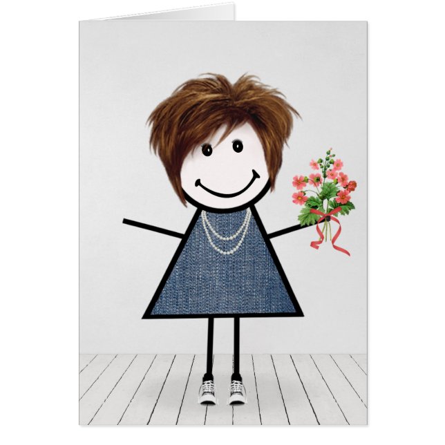 Birthday Stick Girl with Flower Bouquet (Front)