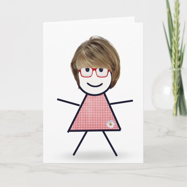 Birthday Stick Girl with Hair for Sister Card (Front)