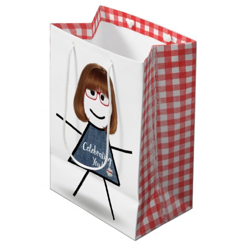 Birthday Stick Girl with Hair  Medium Gift Bag