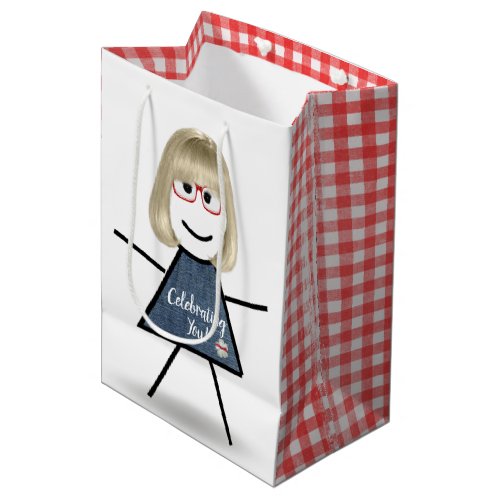 Birthday Stick Girl with Hair   Medium Gift Bag