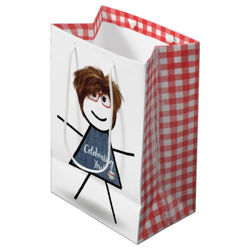 Birthday Stick Girl with Hair  Medium Gift Bag