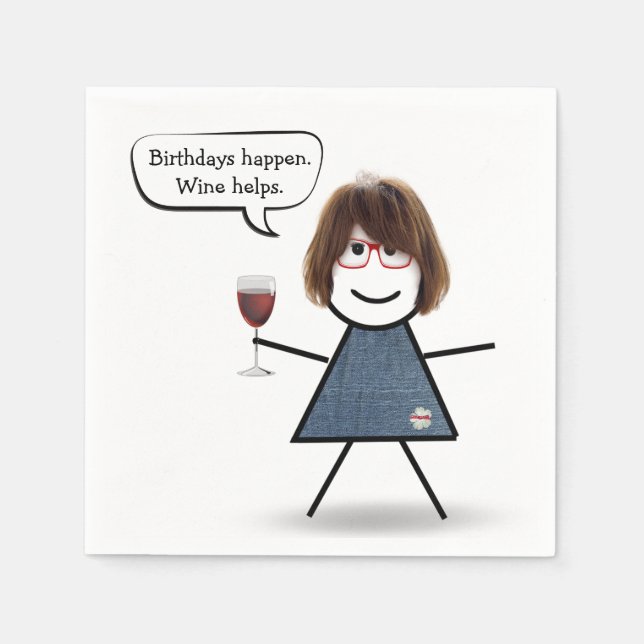 Birthday Stick Girl with Red Wine   Napkins (Front)
