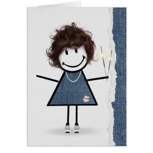 Birthday Stick Girl with Sparklers Cards