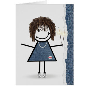 Birthday Stick Girl with Sparklers Cards
