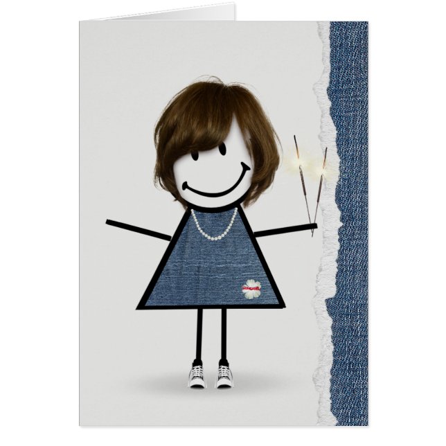 Birthday Stick Girl with Sparklers Cards (Front)