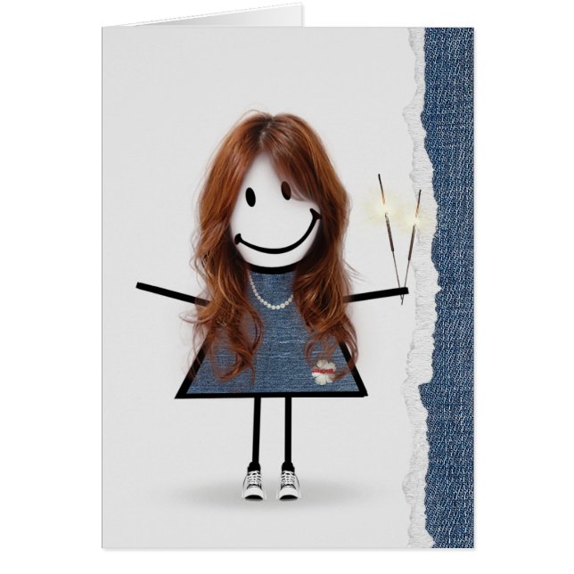 Birthday Stick Girl with Sparklers Cards (Front)