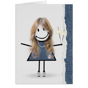 Birthday Stick Girl with Sparklers Cards