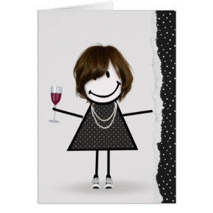 Birthday Stick Girl with Wine and Sneakers Cards