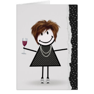 Birthday Stick Girl with Wine and Sneakers Cards