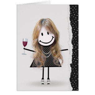 Birthday Stick Girl with Wine and Sneakers Cards