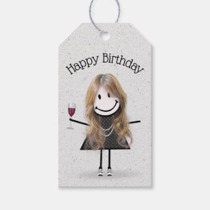 Birthday Stick Girl With Wine and Sneakers Gift Tags