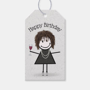 Birthday Stick Girl With Wine and Sneakers Gift Tags