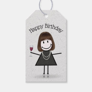 Birthday Stick Girl With Wine and Sneakers Gift Tags