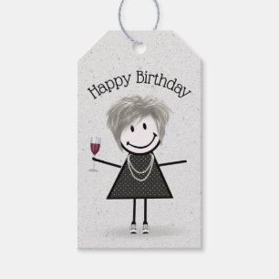 Birthday Stick Girl With Wine and Sneakers Gift Tags