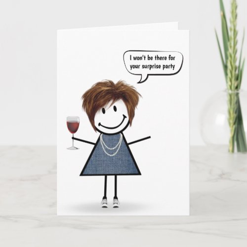 Birthday Stick Girl with Wine Glass  Card