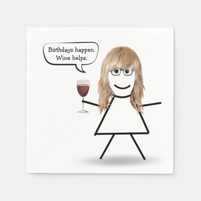 Birthday Stick Girl with Wine Glass Napkins (Front)