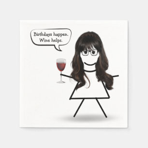 Birthday Stick Girl with Wine Glass Napkins