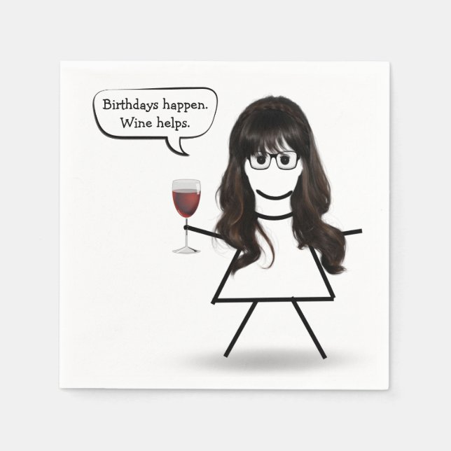 Birthday Stick Girl with Wine Glass  Napkins (Front)