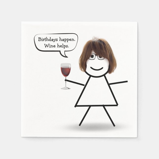 Birthday Stick Girl with Wine Glass  Napkins (Front)