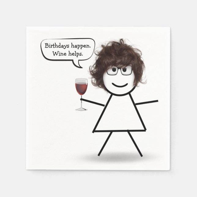 Birthday Stick Girl with Wine Glass Napkins (Front)