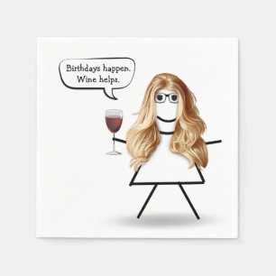 Birthday Stick Girl with Wine Glass  Napkins