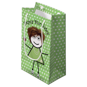 Birthday Stick Girl with Wine Glass Small Gift Bag