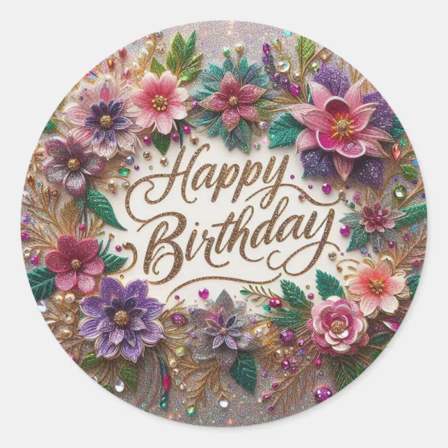Birthday sticker : Beautiful floral design | Zazzle