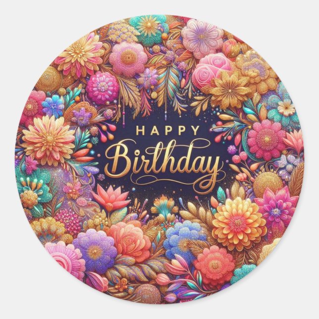 Birthday sticker : Colorful floral  (Front)
